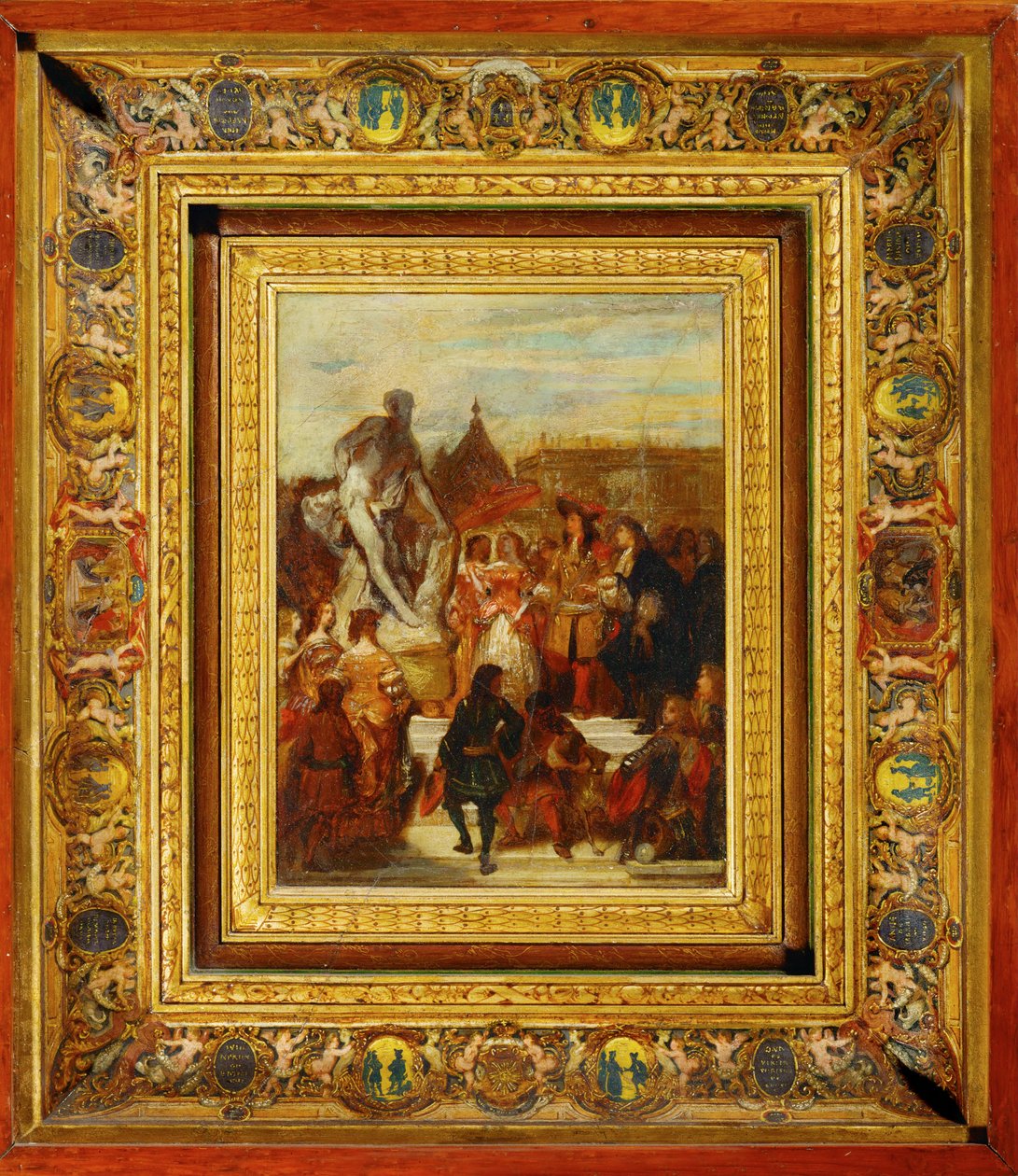 In the gardens of Versailles, Puget presents his statue of Milon of Croton to King Louis XIV by Eugene Deveria