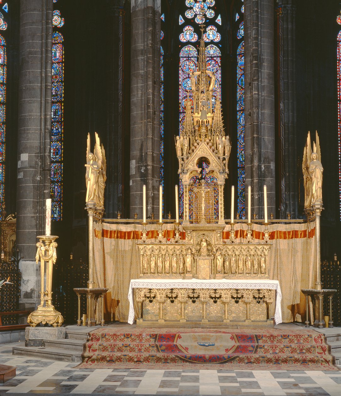 High Altar in Neo-Gothic Style, Surrounded by 4 Angels Carrying the ...