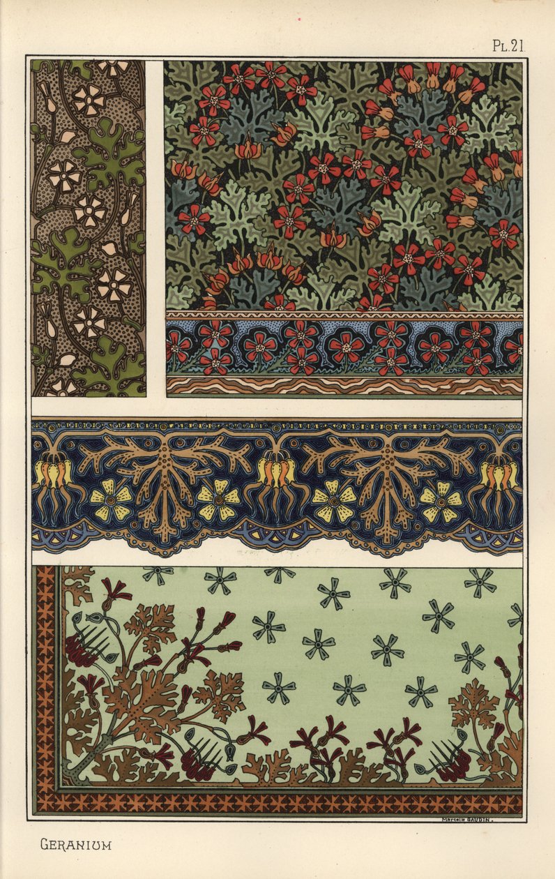 Geranium Motif in Wallpaper, Border and Fabric Patterns by Eugene Grasset