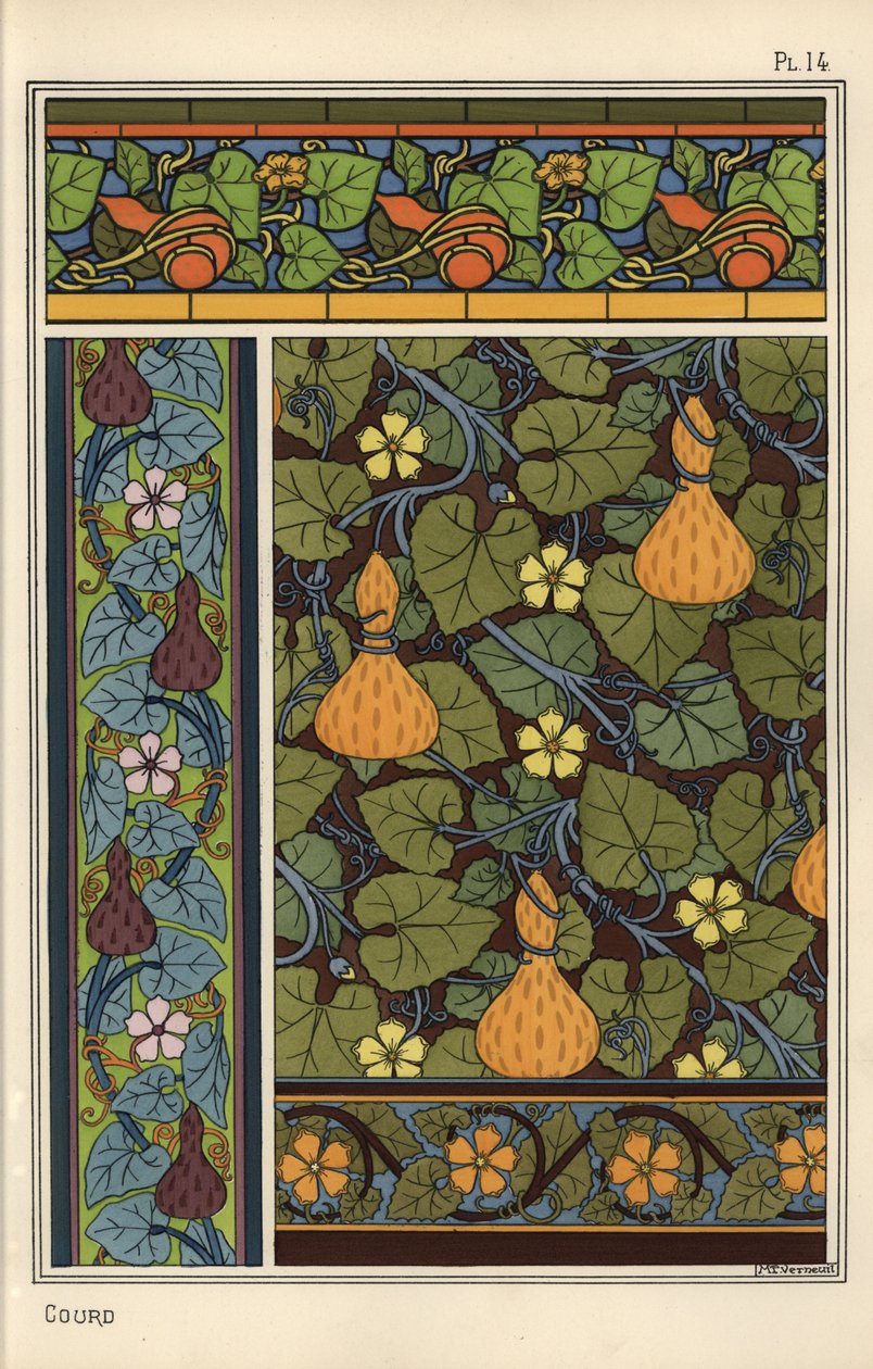 Gourd in Wallpaper, Stained Glass and Fabric Patterns by Eugene Grasset