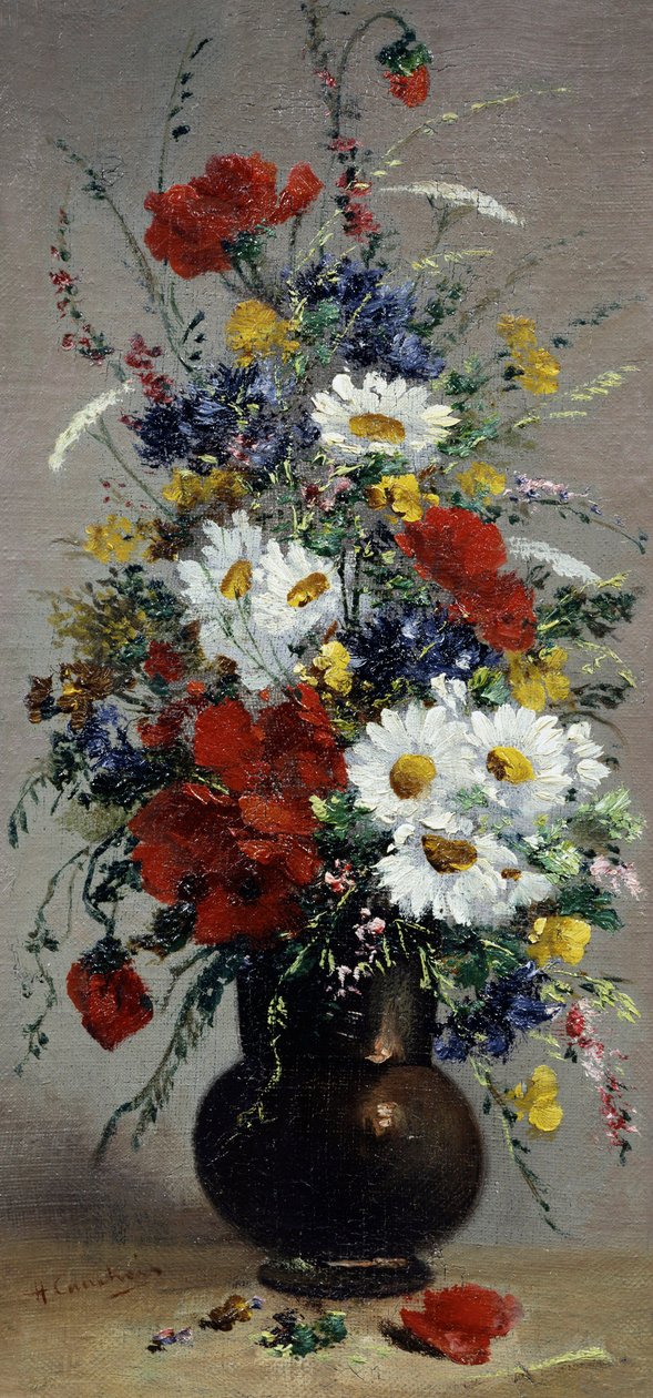 Still Life of Cornflower, Daisies and Poppies by Eugene Henri Cauchois