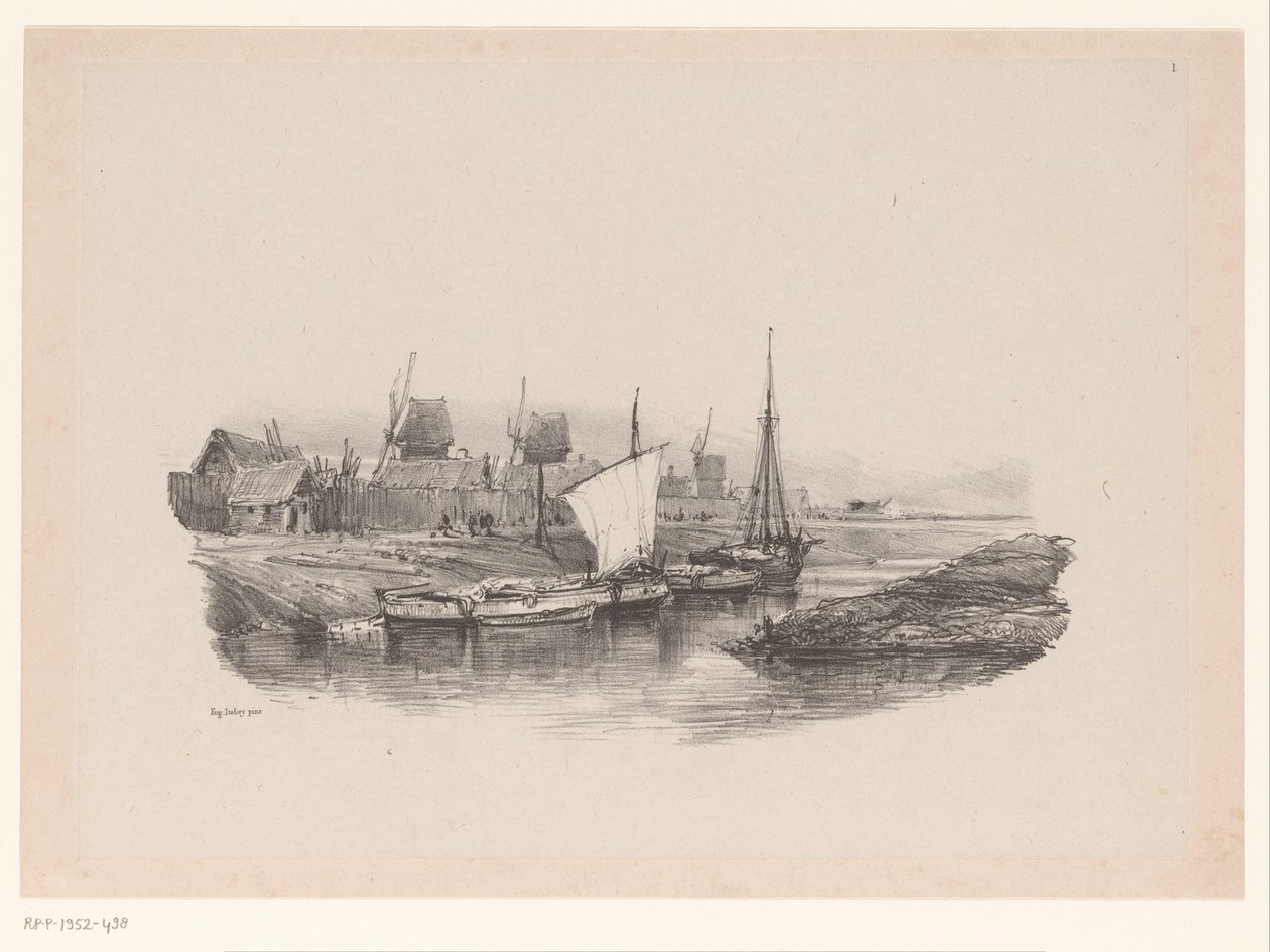 Harbor with Boats and Windmills (Memories of Eugène Isabey) by Eugene Isabey