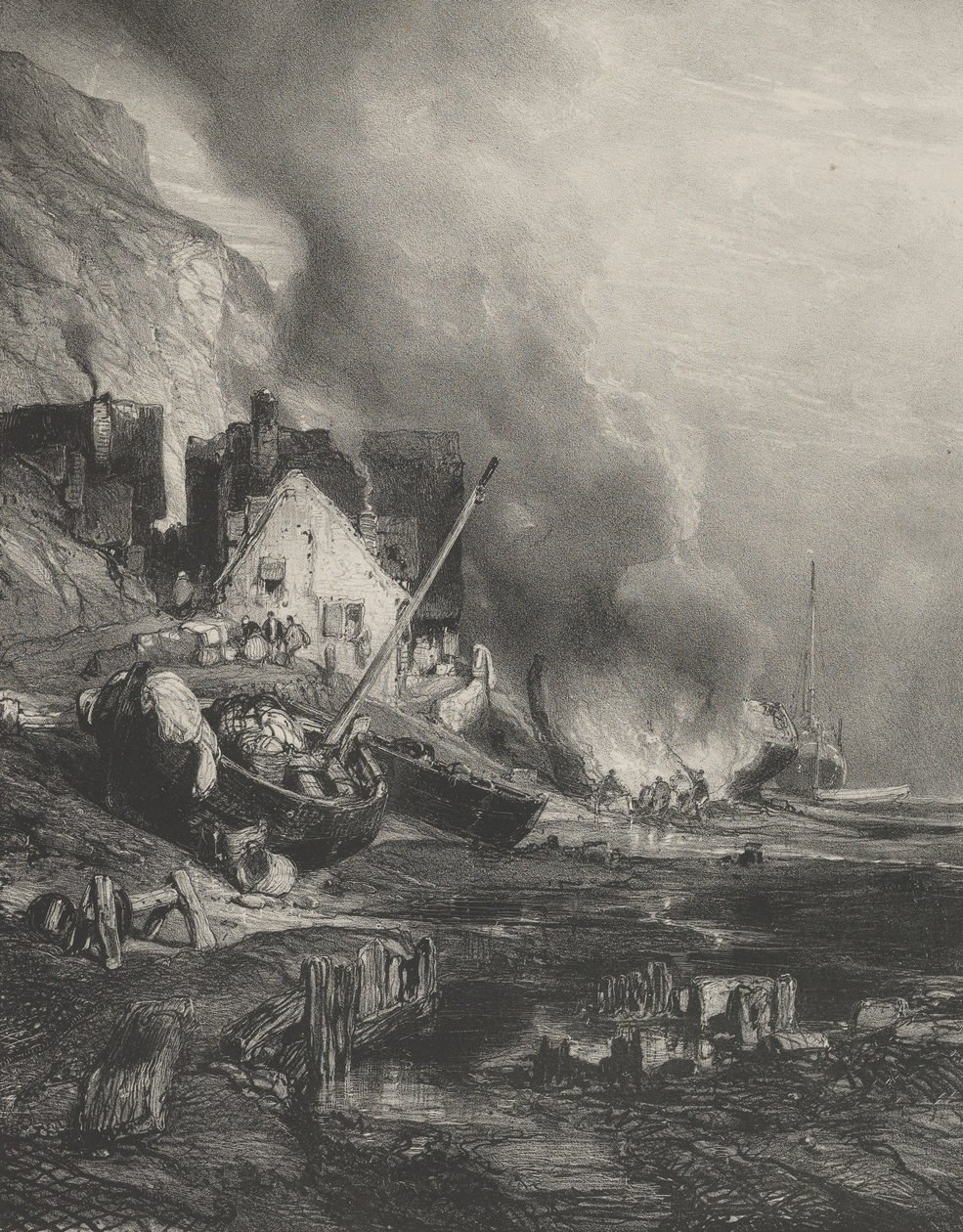 Refitting of a Ship at Low Tide, 1833 by Eugene Isabey