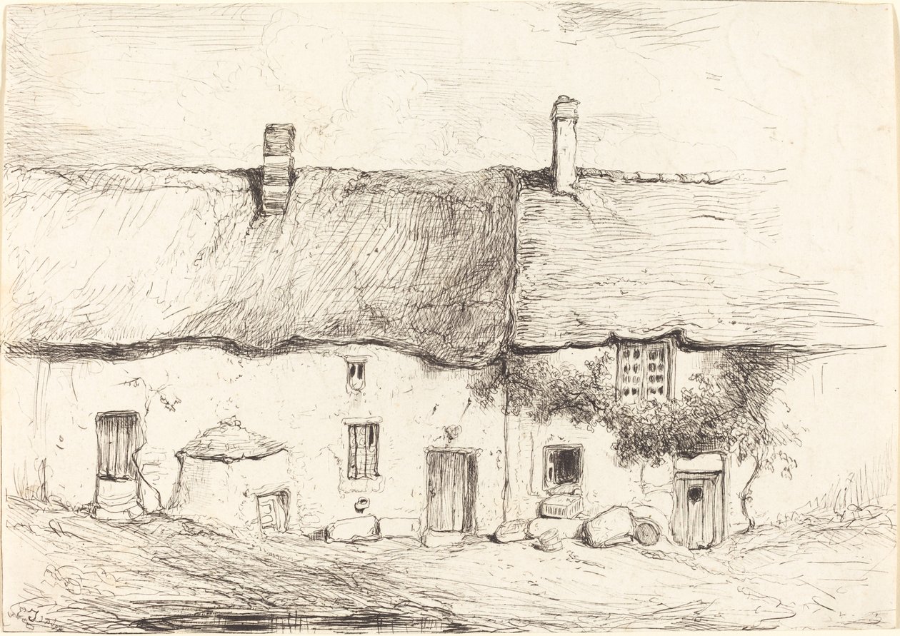 Two Cottages by Eugene Isabey