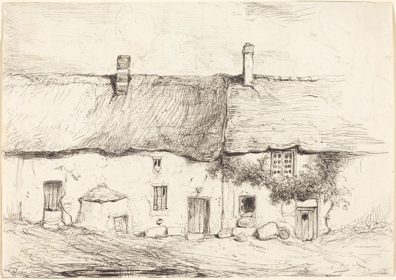 Two Cottages by Eugene Isabey