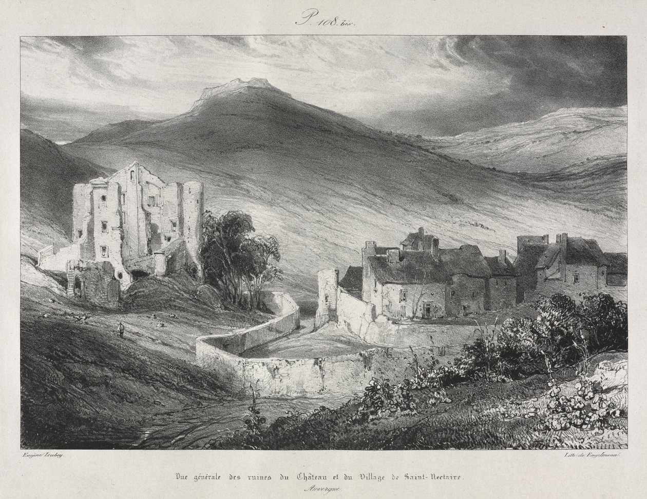 Picturesque and Romantic Journeys in Old France, Auvergne: Ruins of the Castle and Village of Saint Nectaire by Eugene Isabey