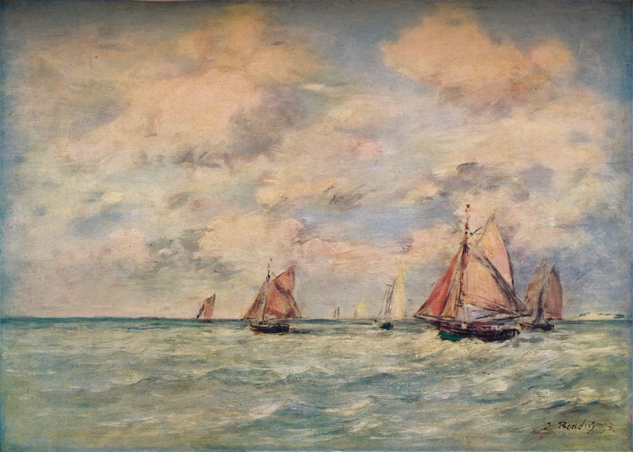 Sortie Des Barques A Trouville, 19th century by Eugene Louis Boudin