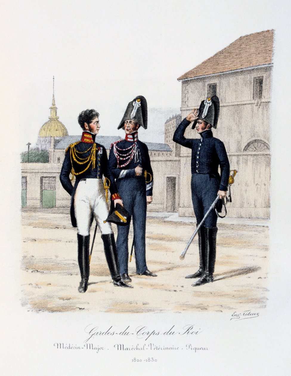Gardes-du-Corps de Roi, Médecin-Major, Maréchal-Vétérinaire and Piqueur by Eugene Titeux
