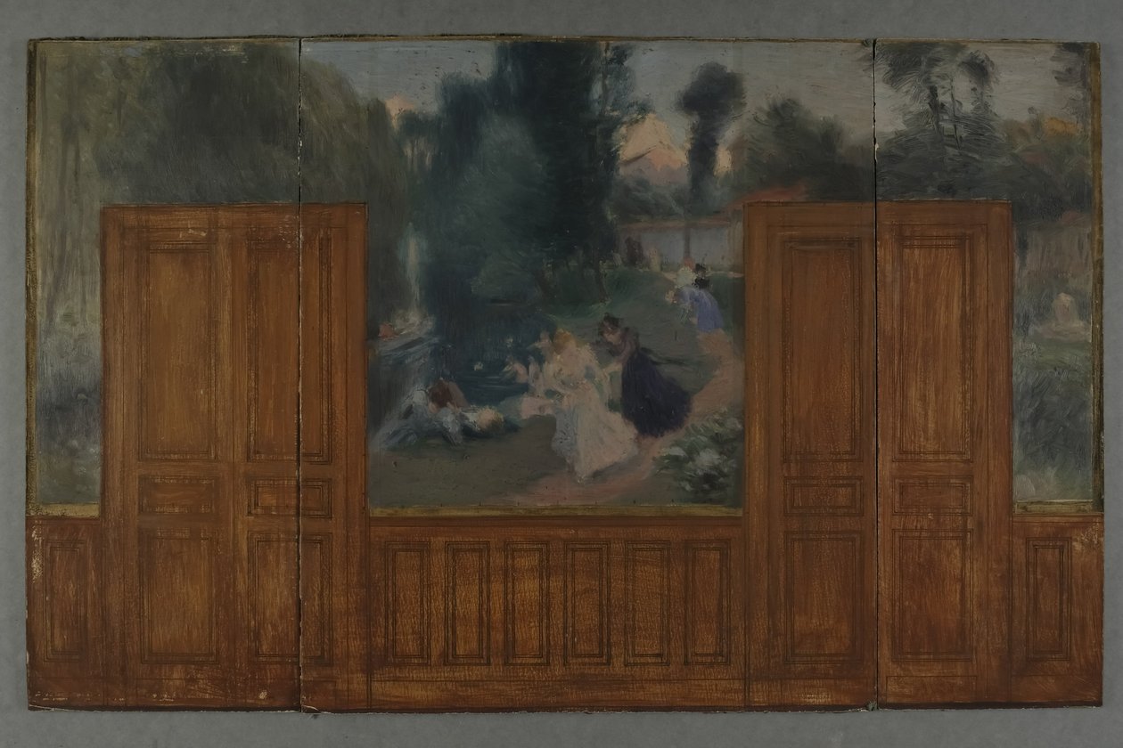Sketch for the Créteil town hall: Landscape - Banks of the Marne seen from the Ile Sainte-Catherine bridge by Eugène-Martial Simas