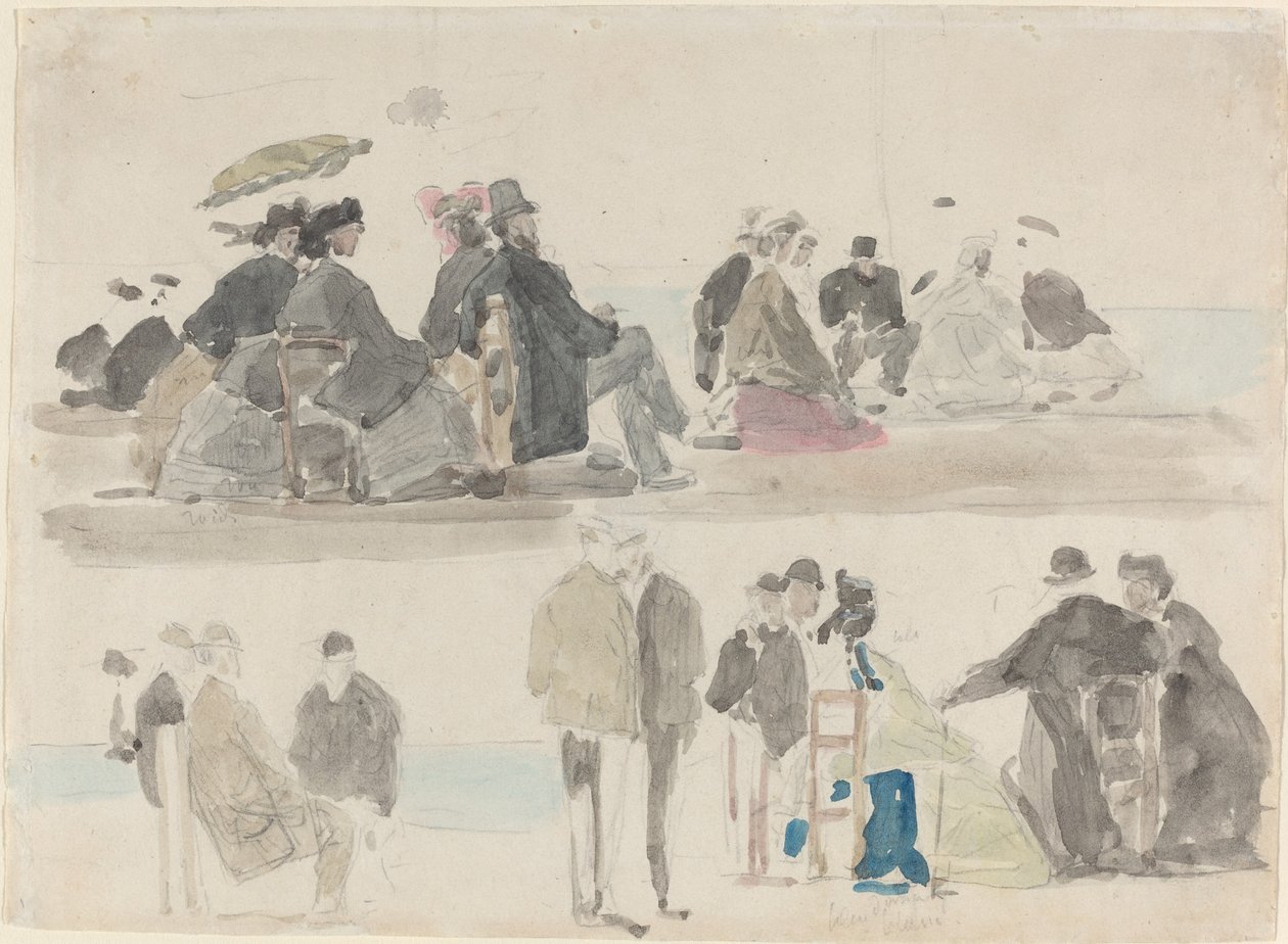 Ladies and Gentlemen on the Beach, in Two Registers by Eugène Boudin