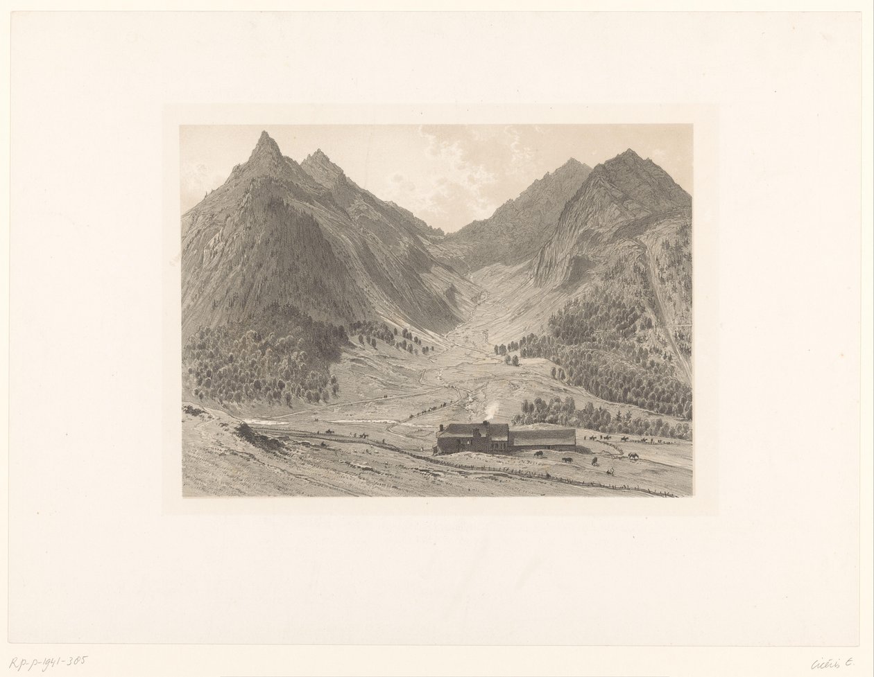 Mountain Landscape with House in Alpine Meadow by Eugène Cicéri (attributed to)