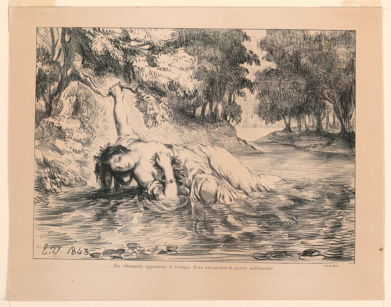 Illustration for Hamlet: The Death of Ophelia (IV, 7) by Eugène Delacroix