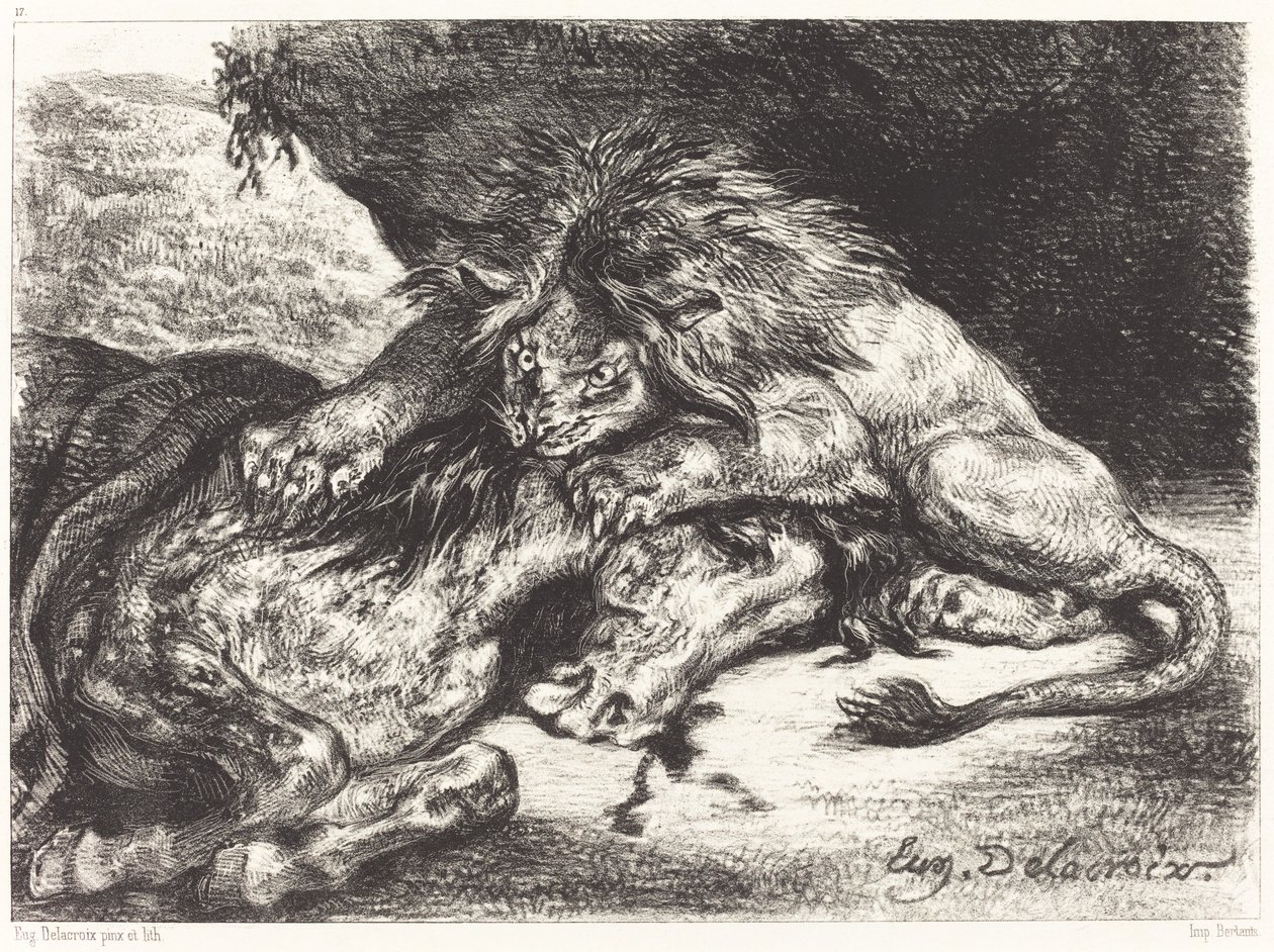 Lion Devouring a Horse by Eugène Delacroix