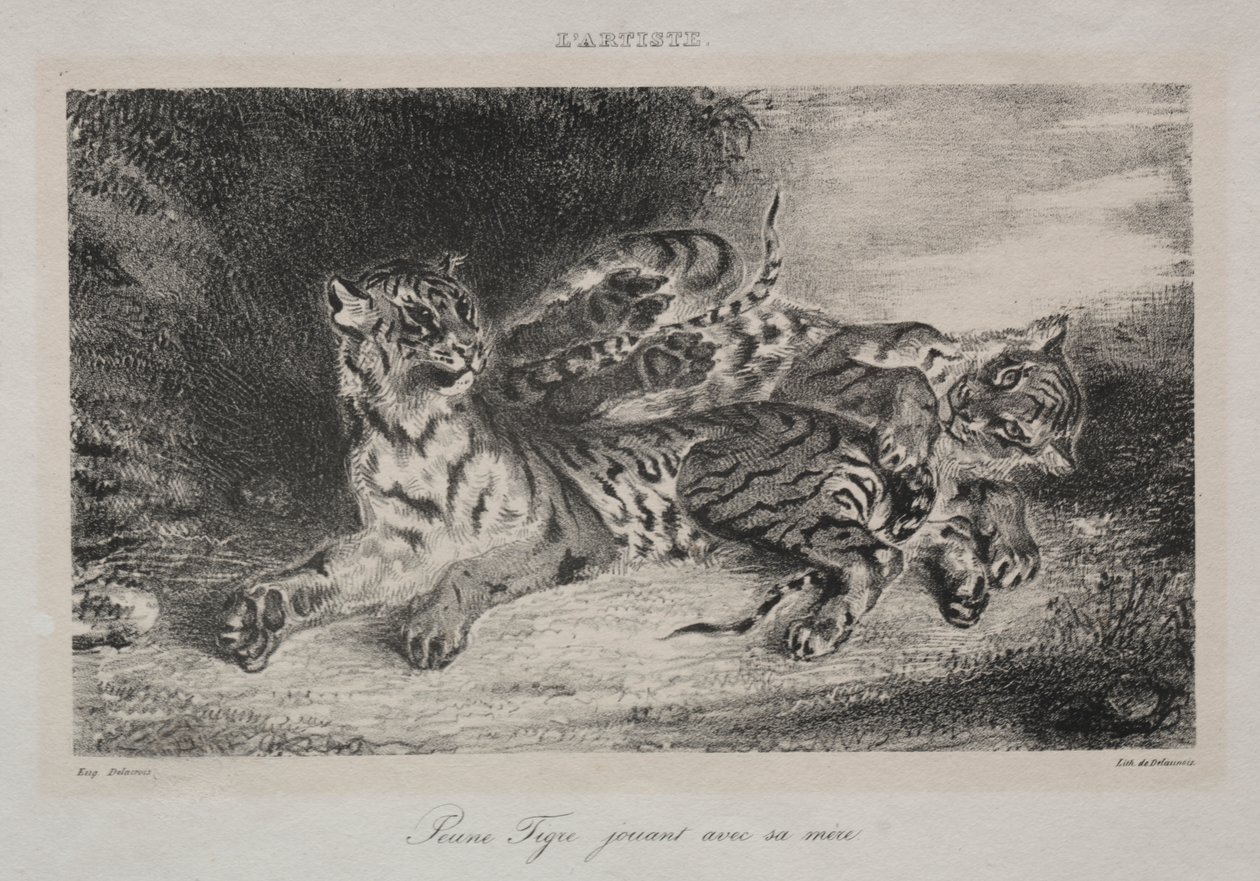 Young Tiger Playing with its Mother by Eugène Delacroix