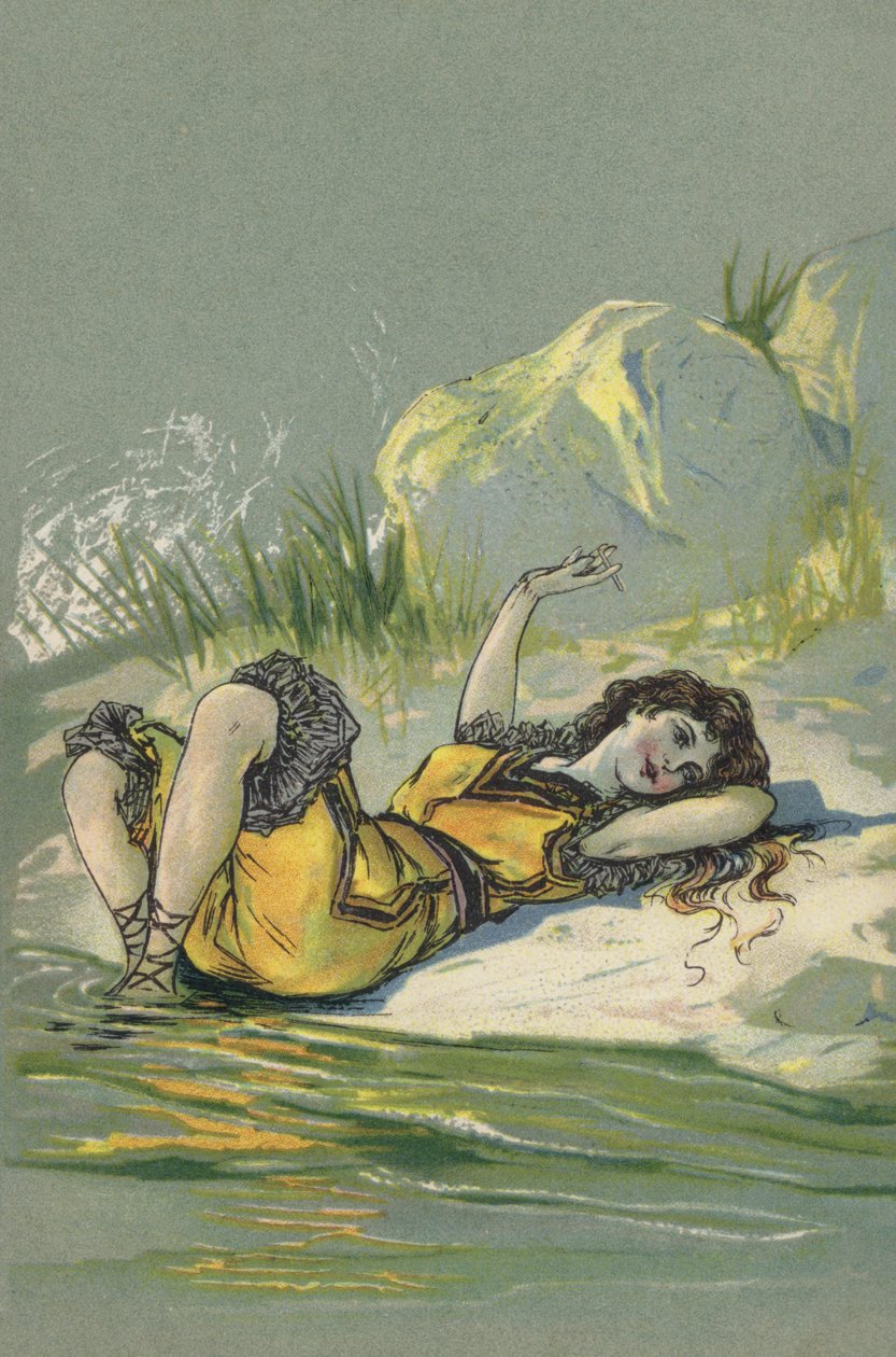 Girl Reclining on a Beach or Riverbank by European School
