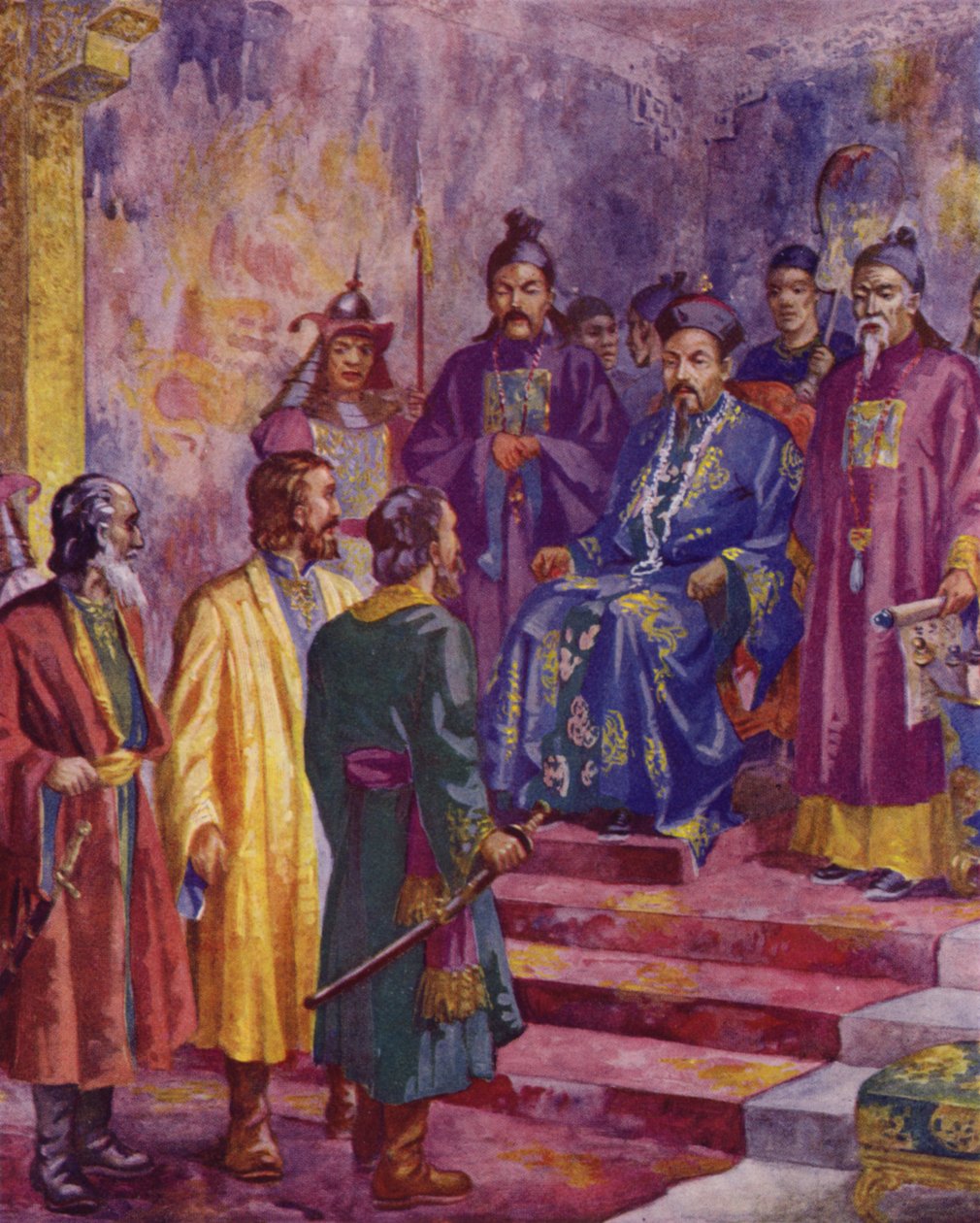 Niccolo, Maffaeo and Marco Polo Meeting Kublai Khan, 20th Century by European School