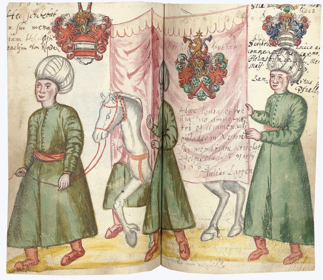 Pages from the Album Amicorum of Julius Pflug, including Turkish costume and coats of arms, 1600-13 by European School