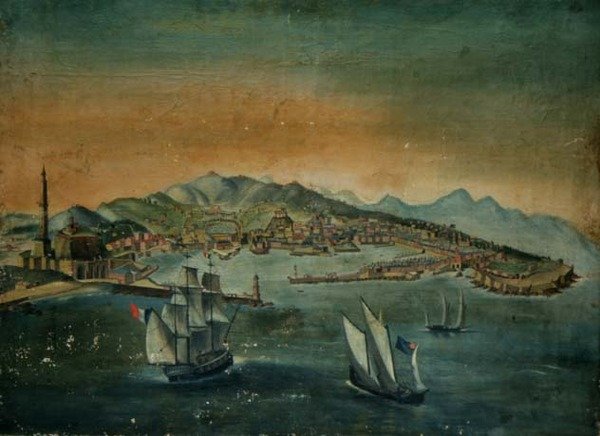 View of a Port with a Lighthouse on a Promontory, c.1800 by European School