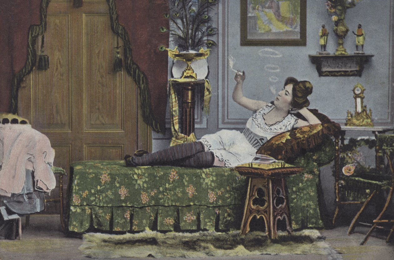 Woman Smoking on a Chaise Longue by European School