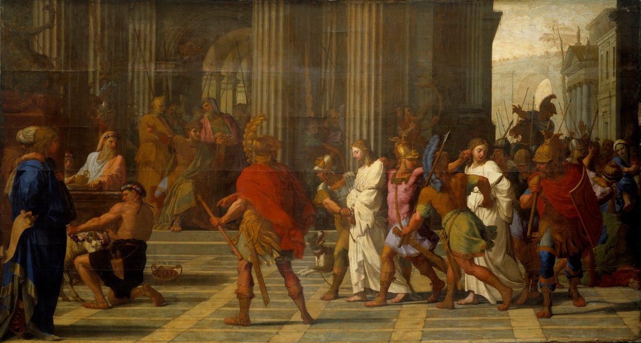 Saint Gervais and Saint Protais Brought Before Astasius, Refuse to Sacrifice to Jupiter by Eustache Le Sueur