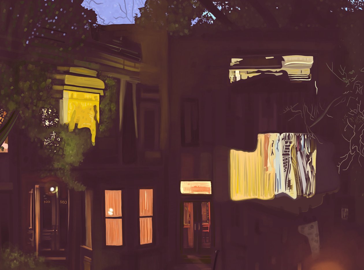 Brownstones at Night, c.2020-24 by Evan Sklar