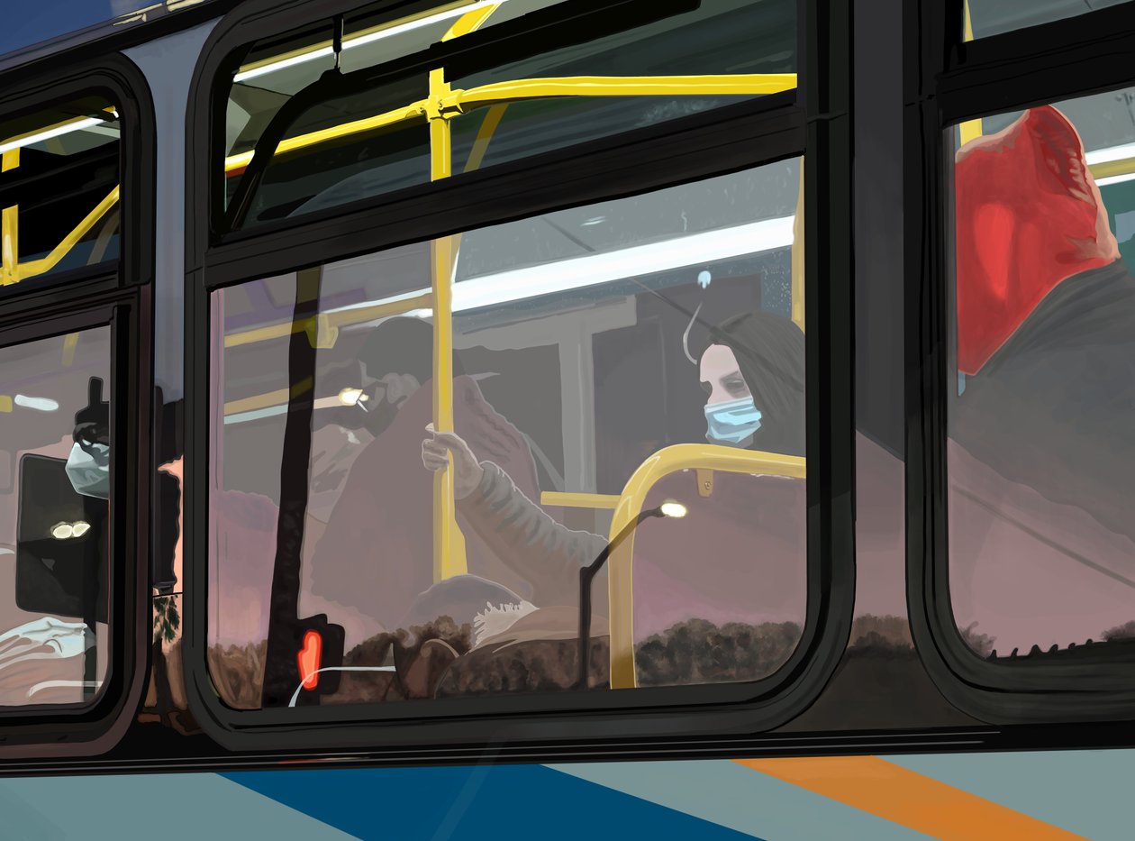 Early Morning Commuters on Bus, Brooklyn by Evan Sklar