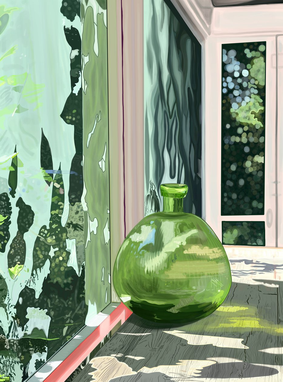 Green Vase In Screened Porch, Brooklyn by Evan Sklar