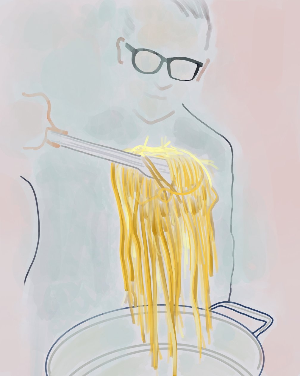 Man Pulling Pasta From A Pot, Brooklyn by Evan Sklar