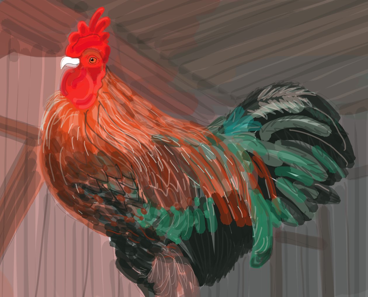 Rooster in Barn, 2018 by Evan Sklar