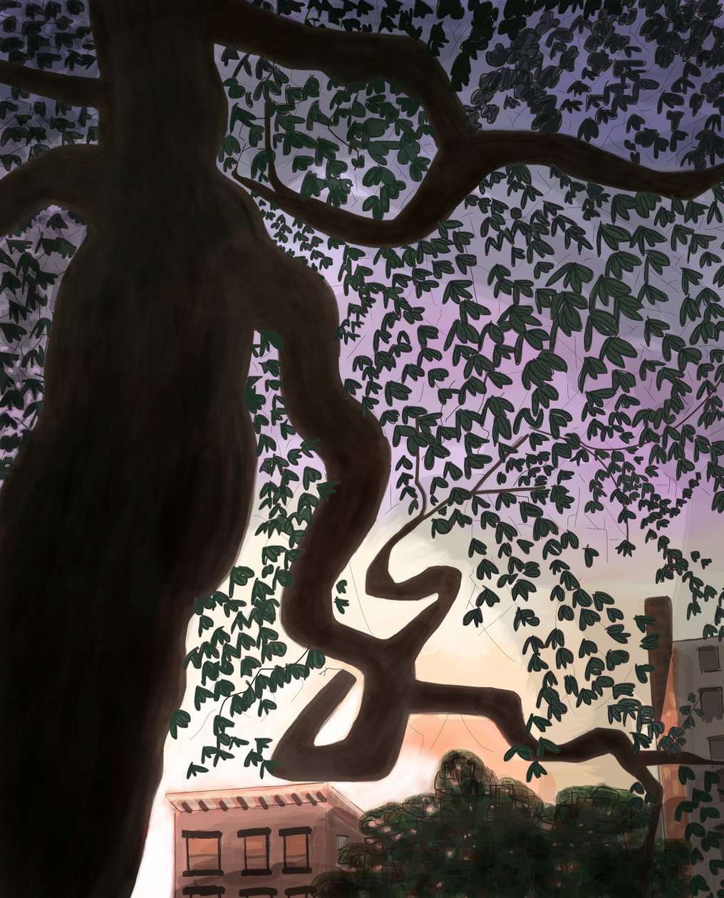 Tree and Avenue at Dusk, 2016 by Evan Sklar