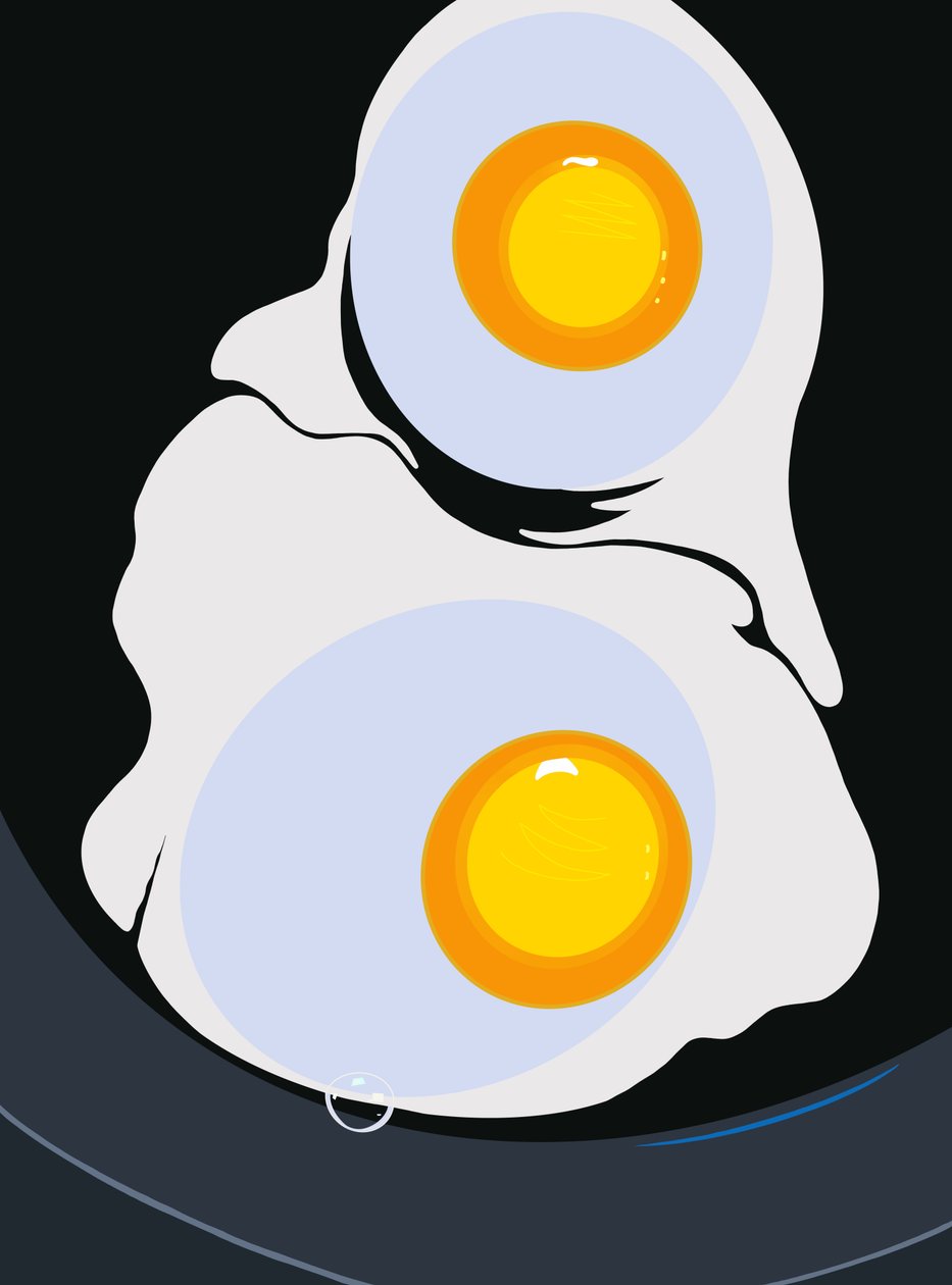 Two Eggs Frying In Cast Iron Skillet, Brooklyn by Evan Sklar