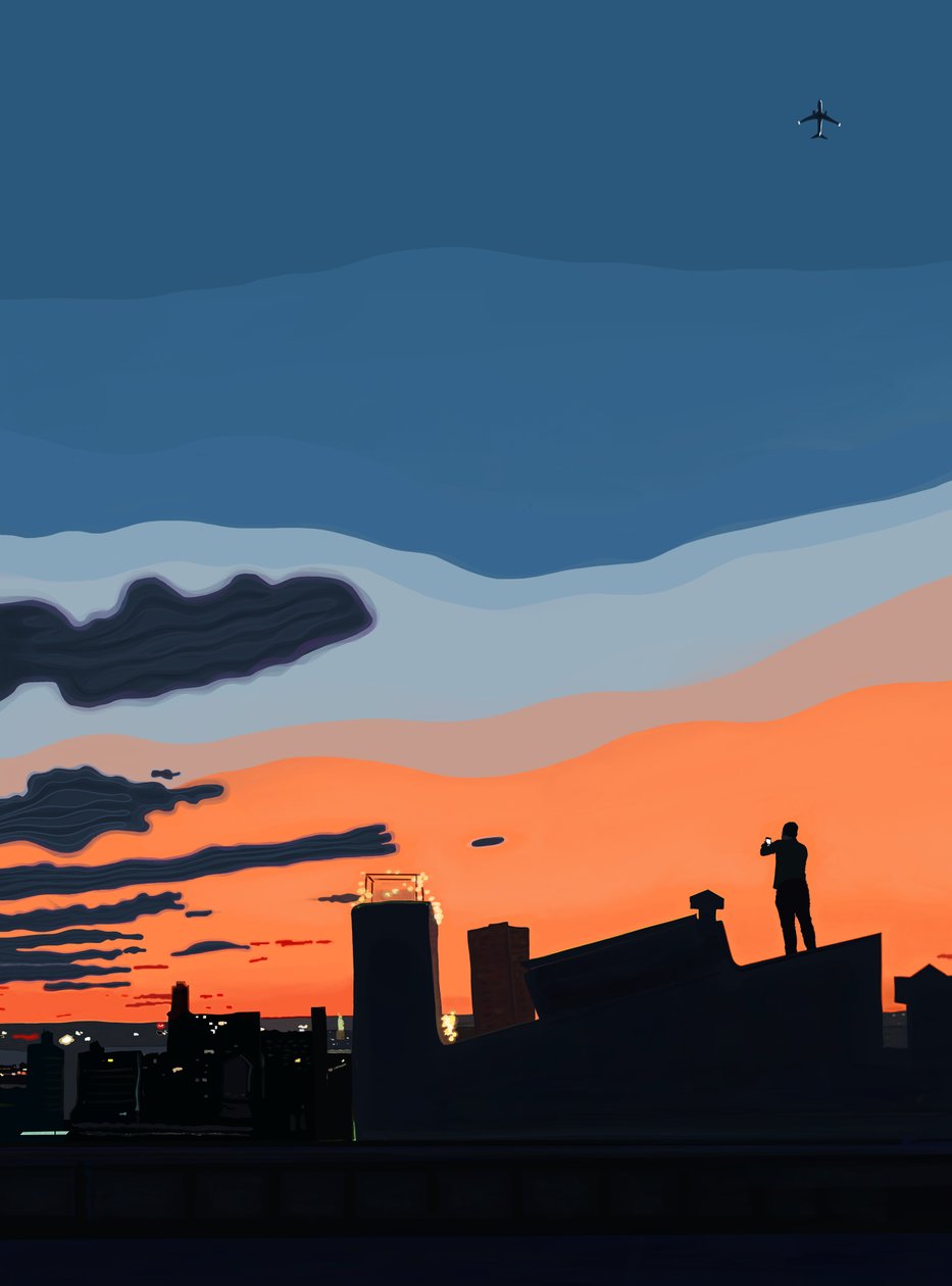 View of NY Harbor From Rooftop, at End of Summer by Evan Sklar