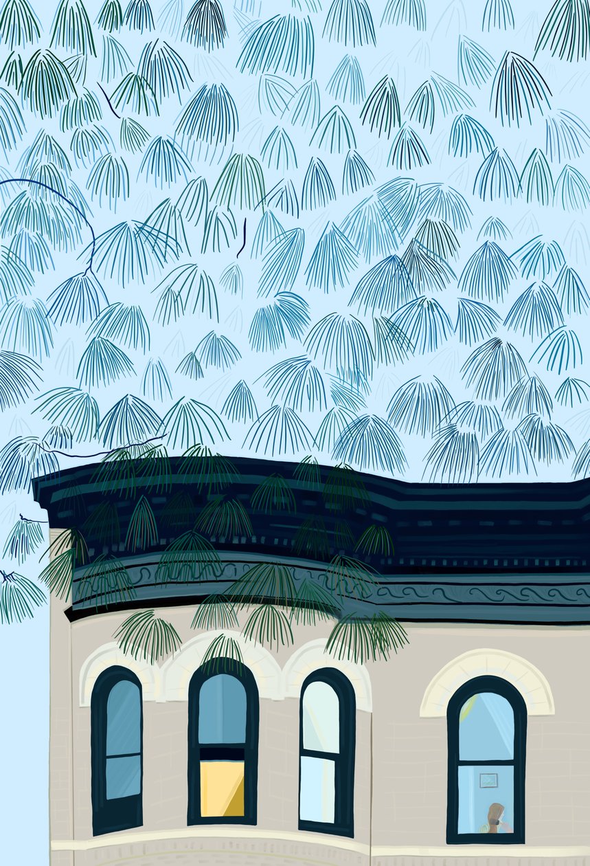 Woman Brushing Hair in Window, c.2020-24 by Evan Sklar