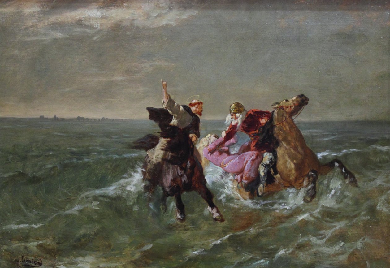 The flight of St. Guénolé and King Gradlon by Evariste Vital Luminais