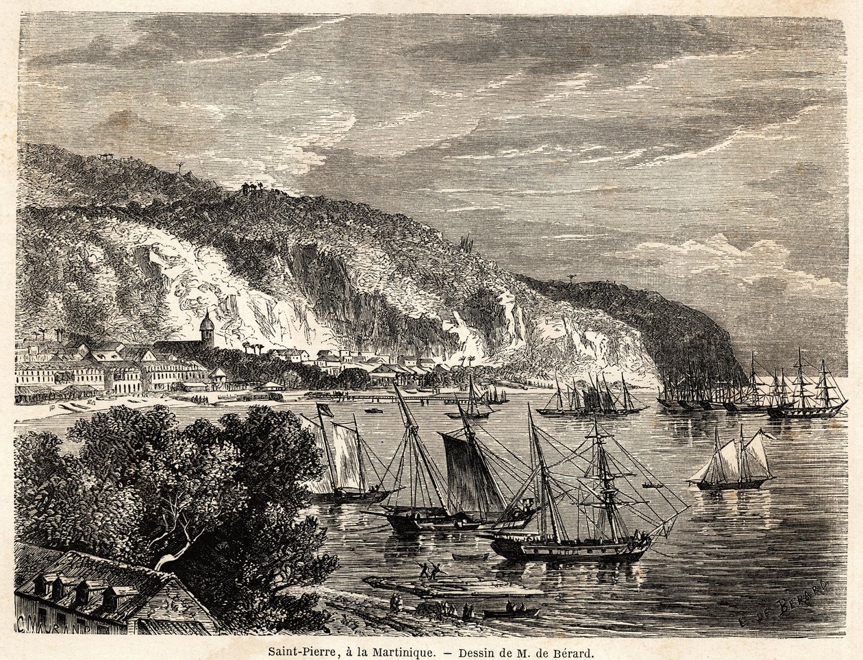 View of Saint Pierre, in Martinique, drawing by Auguste de Berard (1824-1881), to illustrate the voyages to the West Indies, in 1858-1859, by Anthony Trollope (1815-1882). Engraving in Le tour du monde, nouveau journal des voyages Paris by Evremond de (after) Berard