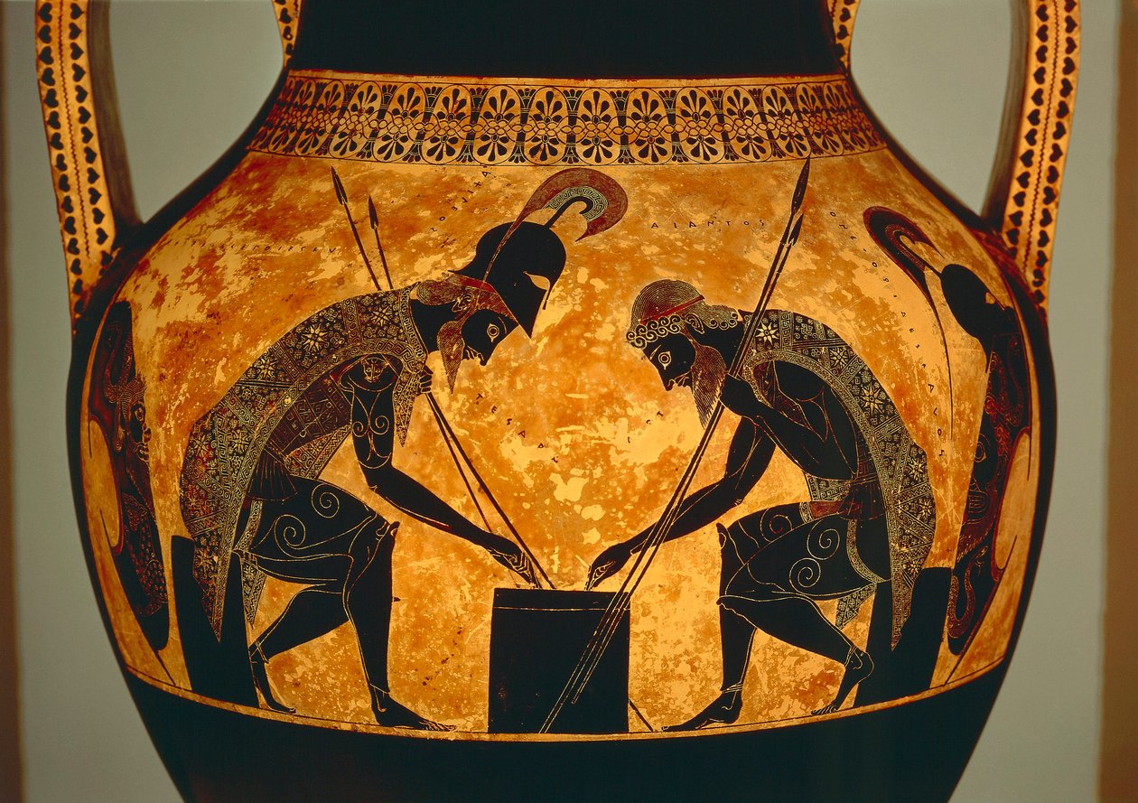 Attic Black-Figure Amphora Depicting Achilles and Ajax Playing Dice (detail) by Exekias Exekias
