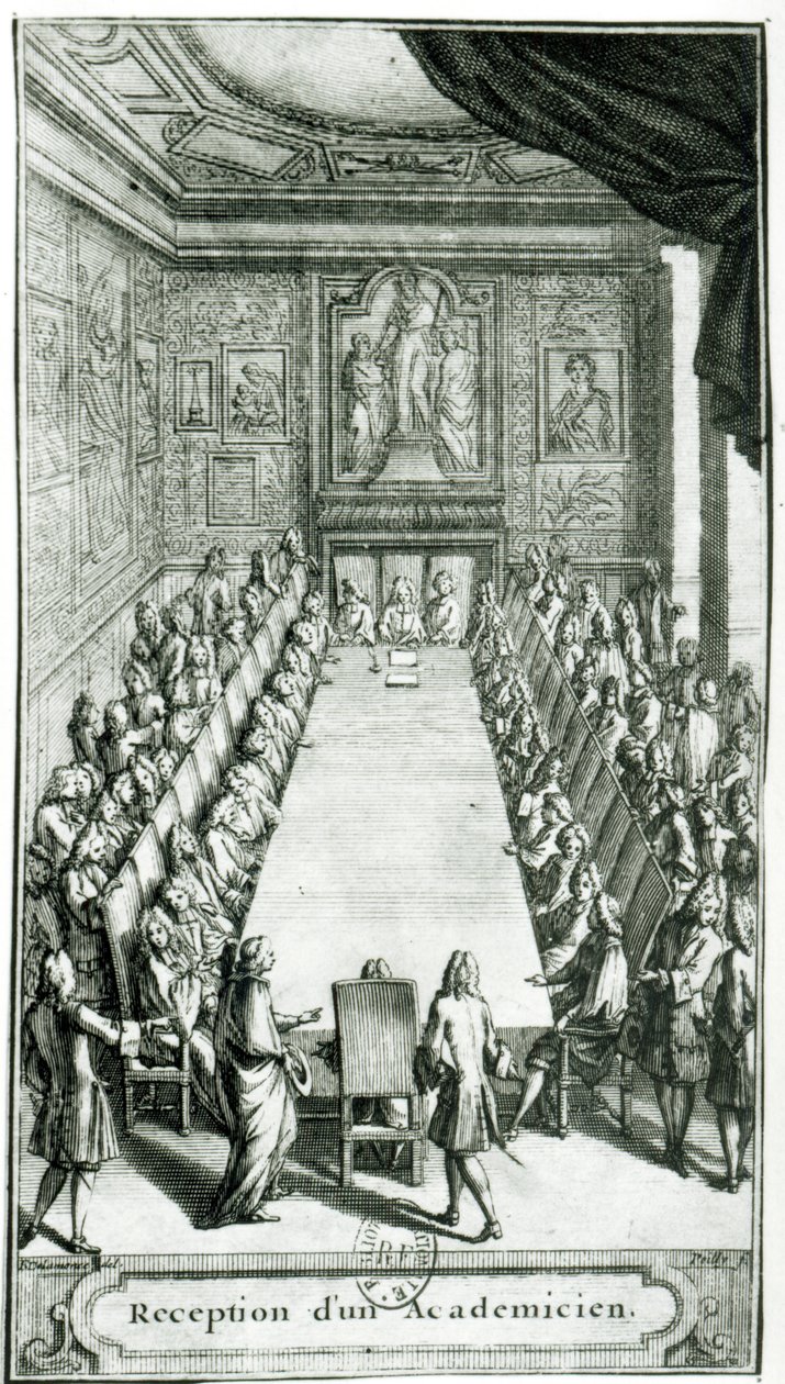 Reception of a Member of the French Academy, engraved by Francois Poilly by F. Delamonce