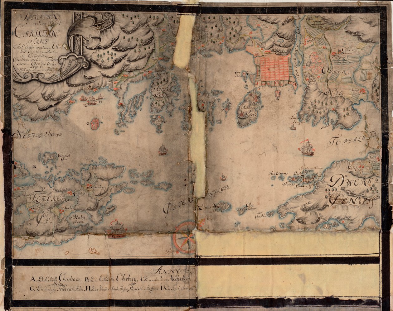 Situation of the City of Christiansand with its Surrounding Elves by F.J. Wilster