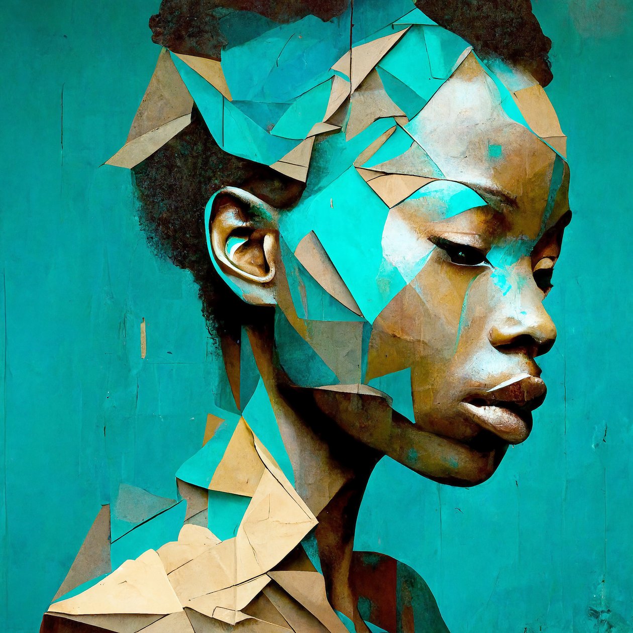 African Girl Portrait, Triangles Effect Painting by F. Abderrahim