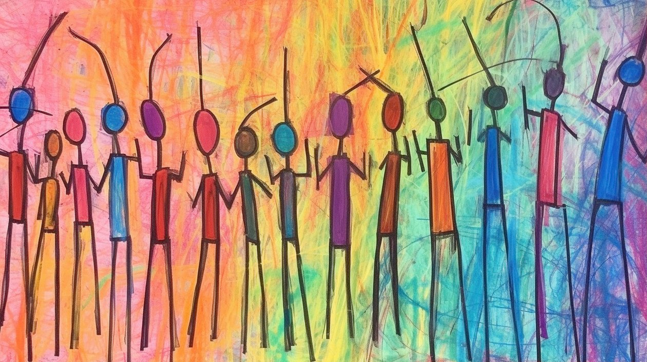 Primitive Painting of a Crowd of People, Minimalist Portrait by F. Abderrahim