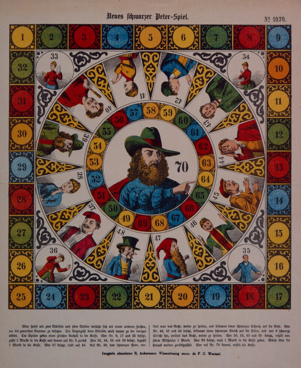 Game of Schwarzer Peter, or Black Peter, broadsheet published by Ackermann, Wissembourg by F. C. Wentzel