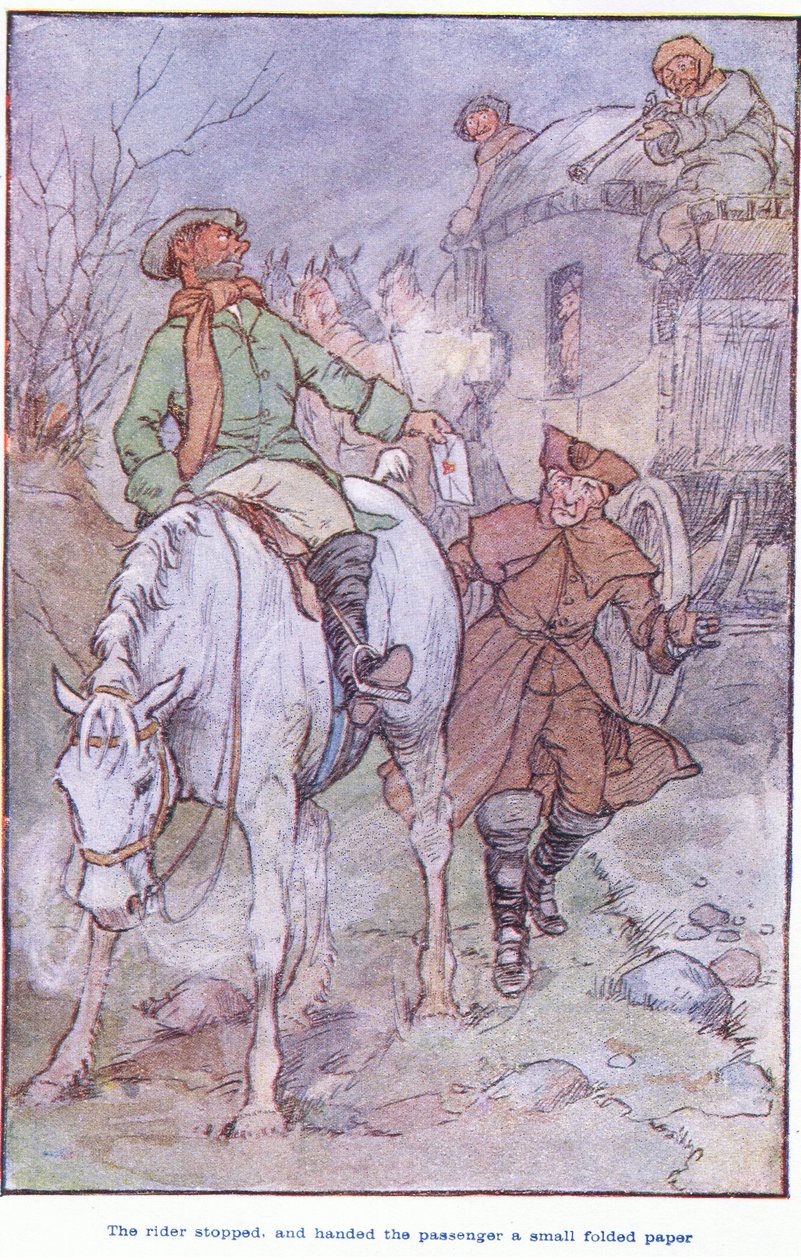 The Rider stopped, and handed the passenger, a small folded paper