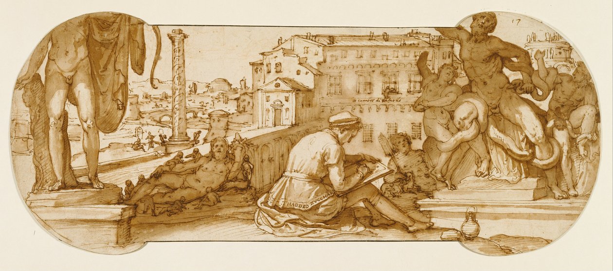 Taddeo in the Belvedere Court in the Vatican, Drawing the Laocoön by Federico Zuccaro