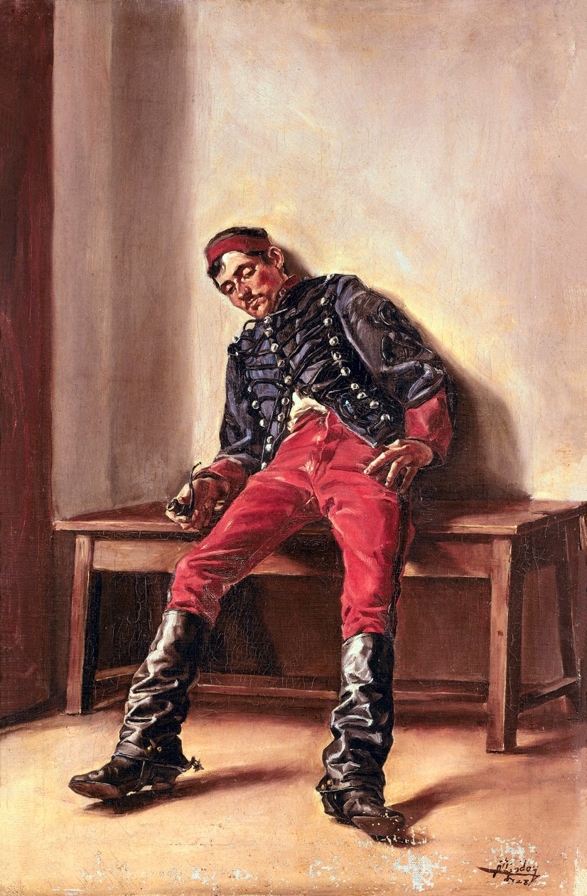 The cachot' A prisoner soldier sleeping in his cell