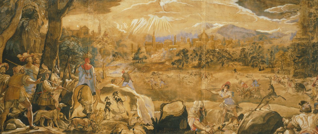 Hunting Scene with Imaginary Florence, by Federico Zuccaro by Federico Zuccaro