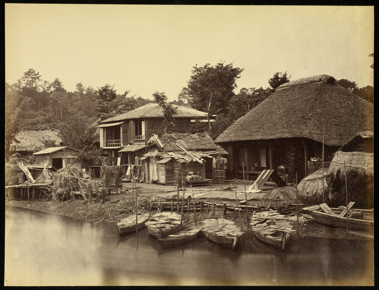 Japanese Cottage on the Creek Yokohama by Felice Beato