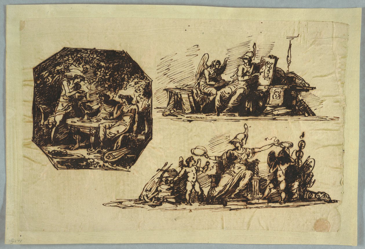 Bacchus, Apollo and Mnemosine; Minerva with Trophies by Felice Giani