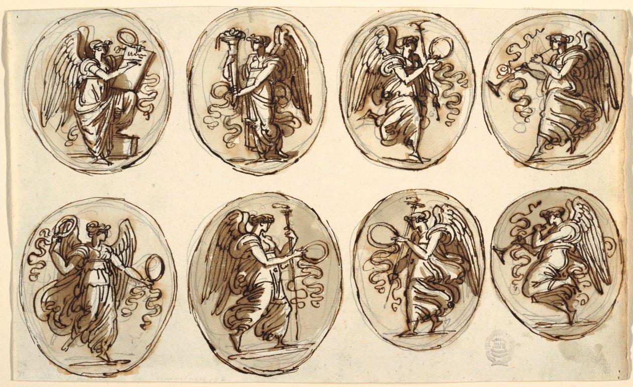 Ceiling Design, History, Abundance in Six Ovals, Sala di Ercole ed Ebe, Palazzo Gessi, Faenza by Felice Giani