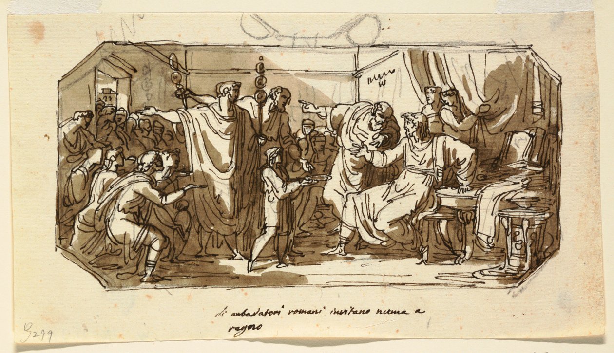 Ceiling Design: Roman Ambassador Asks the Sabine Numa Pompilius to Reign over Rome, Sala di Numa Pompilio, Palazzo Milzetti, Faenza by Felice Giani