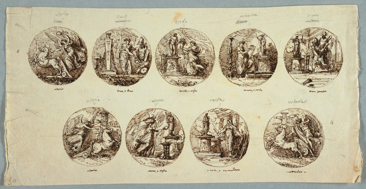 Decoration Project: Six Tondi with Sacrificial Gods and Two Victories by Felice Giani